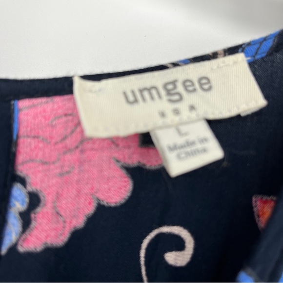 Umgee Navy Blue Floral Maxi Dress Bohemian Colorful Lined Side Slits Size Large - Picture 5 of 6